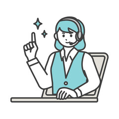 オンラインで対応しているコールセンターの女性のイラスト素材