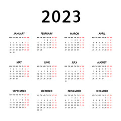 Calendar 2023 year. The week starts Monday. Annual Russian calendar 2023 template