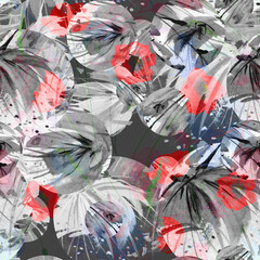 Creative seamless watercolor pattern of plants, Herbs, flowers, poppy, lily, tulip. multicolored flowers watercolor, stylish pattern. Abstract paint splash. Watercolor background. Abstract floral 
