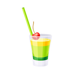 Glass of alcohol citrus cocktail with straw. Freshness drink vector illustration