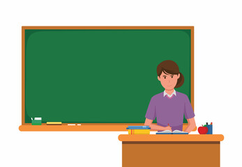 teacher sitting in the classroom vector illustration