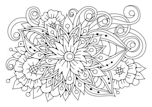 Vector illustration with abstract flowers for coloring. Art therapy for children and adults. Flower coloring page.