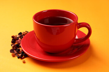 Concept of hot drink with tea, close up