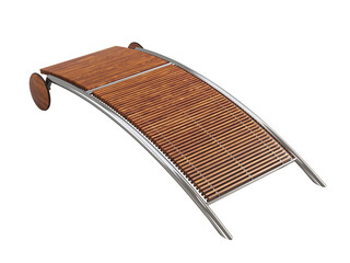 Modern chaise lounge with wood slats and steel tube base. 3d render