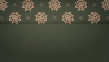 Green color banner template with abstract brown pattern and place for your logo or text