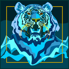 Water Tiger sign of 2022 year, face front view with open mouth