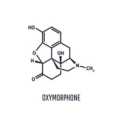 Oxymorphone opioid analgesic drug molecule, skeletal chemical formula, vector illustration