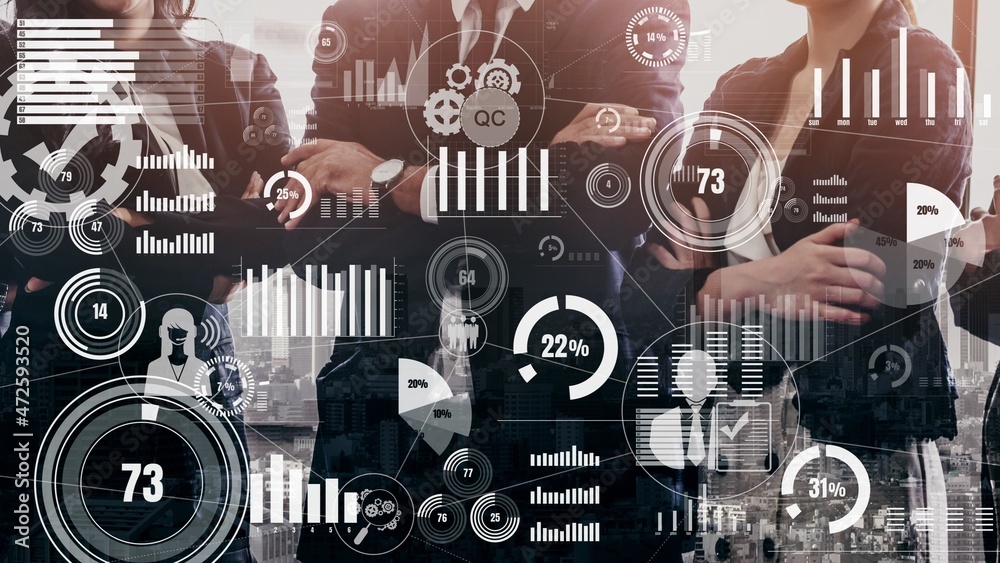 Poster conceptual business dashboard for financial data analysis . 3d render computer graphic .