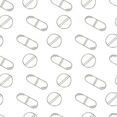 Monochrome medical seamless pattern. Coloring pages, black and white