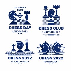 Chess one color logo set geometric style - vector illustration, emblem design on a white background