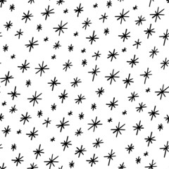 Vector snowflakes seamless pattern. Winter holiday season digital paper with hand drawn snowflakes. Cute endless snowfall texture. Artistic tileable winter backdrop for web, fabric, print
