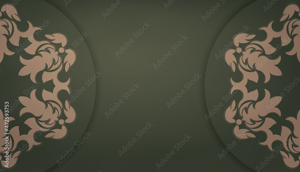 Wall mural Green color banner template with greek brown ornament for design under the text