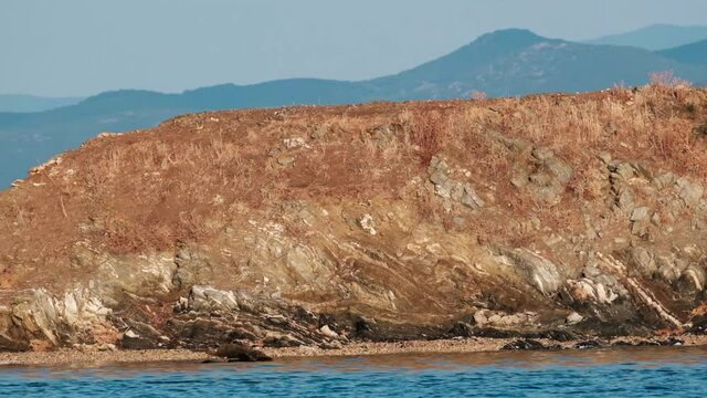 Close Up Of The Famous Donkey Islands (Drenia Islands) In Ammouliani, Greece. trucking shot