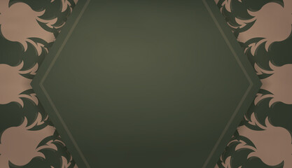 Green color banner template with greek brown pattern and place for text