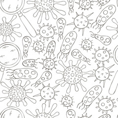 Fototapeta premium Monochrome medical seamless pattern. Coloring pages, black and white