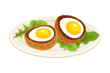 Fried eggs on plate. Tasty food dish for breakfast vector illustration