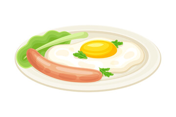 Fried egg with sausage. Tasty food dish for breakfast vector illustration