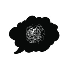 Confusion. Speech bubble with tangled thoughts. Hand drawn speech bubble on white background.