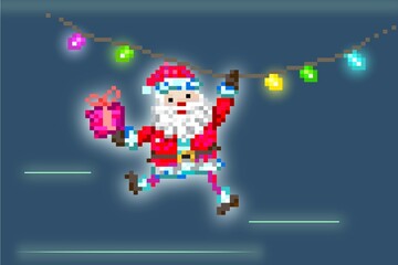 Obraz premium Santa Claus pixel art design christmas technology illustration