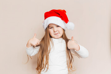 girl, child, christmas, santa hat, santa claus, holiday, tradition, funny, cap, childhood, beautiful, beauty, caucasian, celebration, banner, background, cheerful, adorable, claus, cute, december, dec