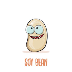 vector funny cartoon cute soybean character isolated on white background. Japan Kawaii soy food funky character. Soybean cartoon illustration