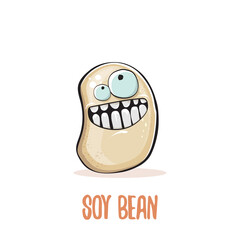 vector funny cartoon cute soybean character isolated on white background. Japan Kawaii soy food funky character. Soybean cartoon illustration