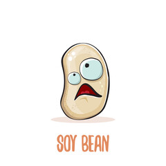 vector funny cartoon cute soybean character isolated on white background. Japan Kawaii soy food funky character. Soybean cartoon illustration