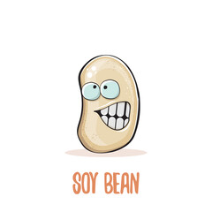 vector funny cartoon cute soybean character isolated on white background. Japan Kawaii soy food funky character. Soybean cartoon illustration