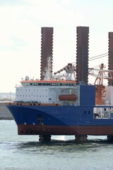 Port of Rotterdam, Netherlands 08 27 2020: The world’s first purpose-built vessel for installing offshore wind turbines, foundations and transition pieces - MPI Resolution