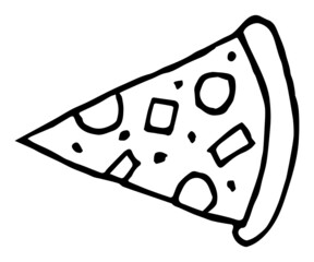 Black and white pizza doodle сartoon simple vector illustration for menu, decoration, design