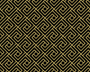 Abstract geometric pattern with stripes, lines. Seamless vector background. Gold and black, ornament. Simple lattice graphic design