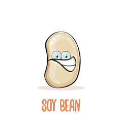 vector funny cartoon cute soybean character isolated on white background. Japan Kawaii soy food funky character. Soybean cartoon illustration