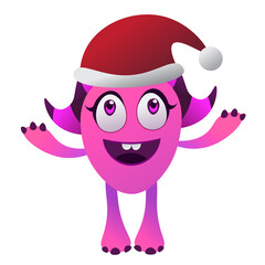 Cute Purple Monster - Cute cartoon illustration of a happy purple horned monster wearing a christmas hat suitable for christmas, emoticon, children book illustration, and mascot logo
