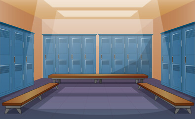 Sport changing room with locker background illustration