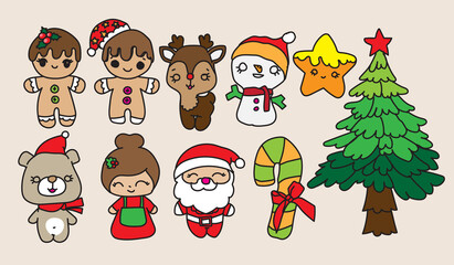 happy new year and christmas cartoon festive elements collection