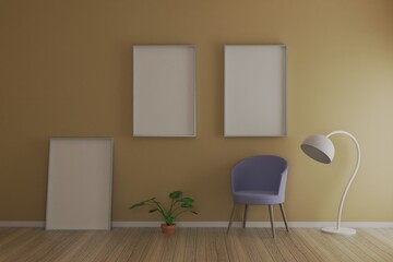 picture frame concept. empty room interior 3d rendering