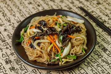 Japchae, Korean Style Stir-fried Glass Noodles andVegetables