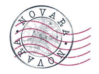 Novara, Province of Novara, Italy Stamp Map Postal. Silhouette Seal Roads and Streets. Passport Round Design. Vector Icon. Design Retro Travel National Symbol.