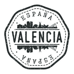 Valencia, Spain Stamp Skyline Postmark. Silhouette Postal Passport. City Round Vector Icon. Vintage Postage Design.