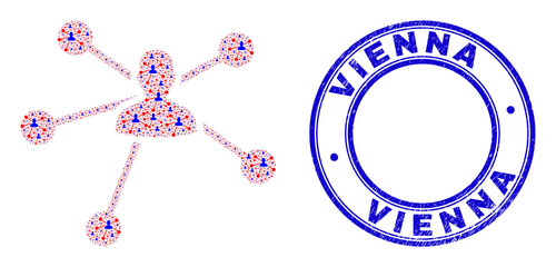 Vector user links icon composition is created of repeating self user links parts. Vienna dirty blue round stamp seal. Recursive composition of user links icon.