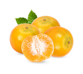 Fresh orange with leaves isolated on white background