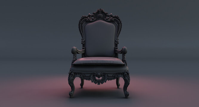 3d render of Royal throne. dark Gothic throne isolated on black background,