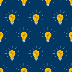 Glowing light bulbs isolated line icon vector pattern background.