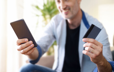 Concept buy online via mobile phone and credit card