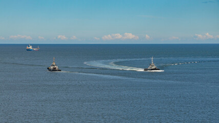 tug-boats working in Vanino harbor (Khabarovsky krai, Russia)