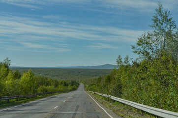 Fototapeta na wymiar Lidoga - Vanino highway crossing taiga and Sikhote-Alin mountains in Khabarovsky krai, Russia