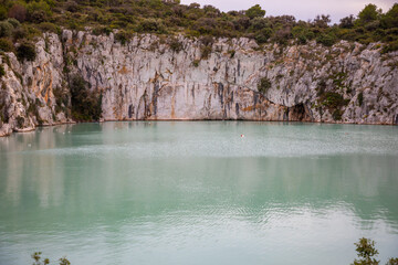 Fototapeta na wymiar Zmajevo Oko or Dragon eye lake and blue lagoon near Rogoznica, Croatia