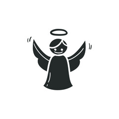 Angel Cartoon Icon Silhouette Illustration. Religion Celebration Vector Graphic Pictogram Symbol Clip Art. Doodle Sketch Black Sign.