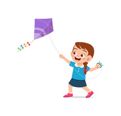 cute little girl play kite outside and feel happy