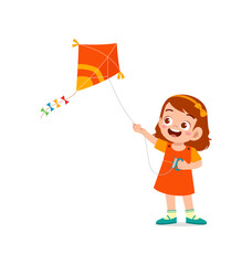 cute little girl play kite outside and feel happy